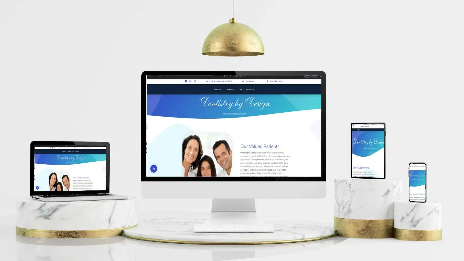 About The Website Designer other projects computers showing a dentist website on several different devices